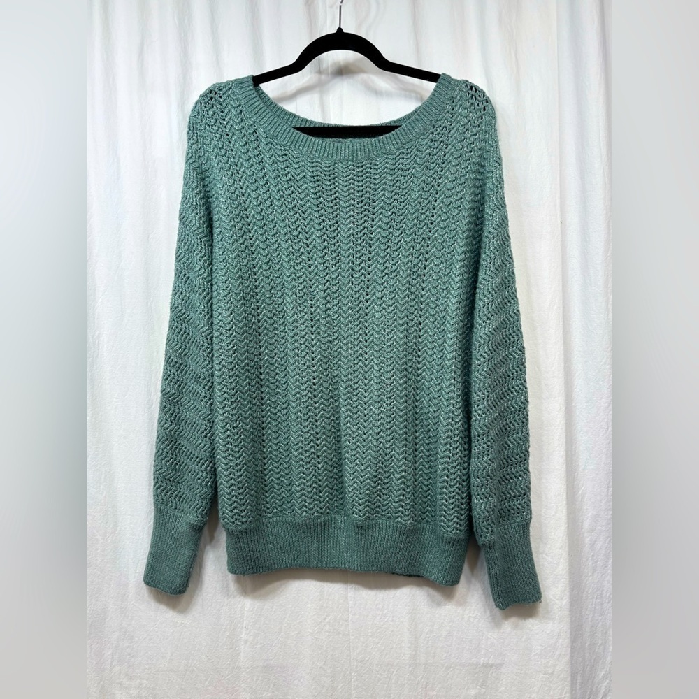 Nicole Miller Sweater Chevron Knit Marled Green Womens Size Large